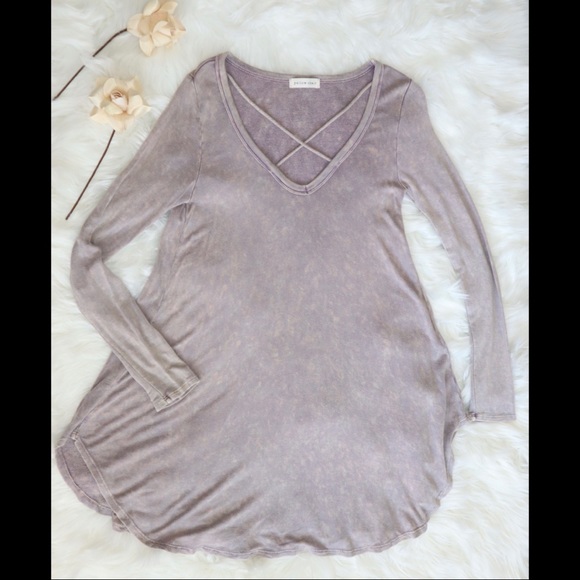Lavender Gray Long Sleeve Criss Cross Mini Dress - Picture 5 of 7